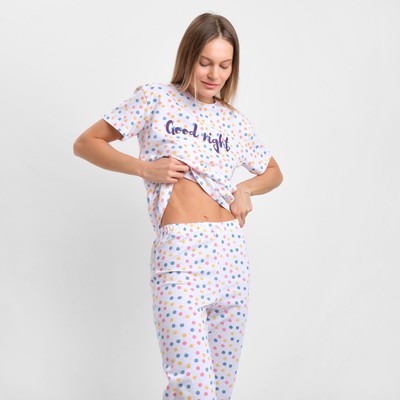 Комплект женский домашний (футболка/брюки), цвет белый, размер 54