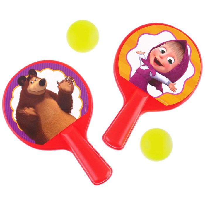 Набор игровой, ракетки 8×12 см и два мячика, Маша и медведь - Фото 1