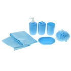 Набор для ванной «Нежность», 7 предметов (штора 180х180 см, кольца, дозатор, мыльница, 2 стакана, мочалка), цвет голубой - Фото 1