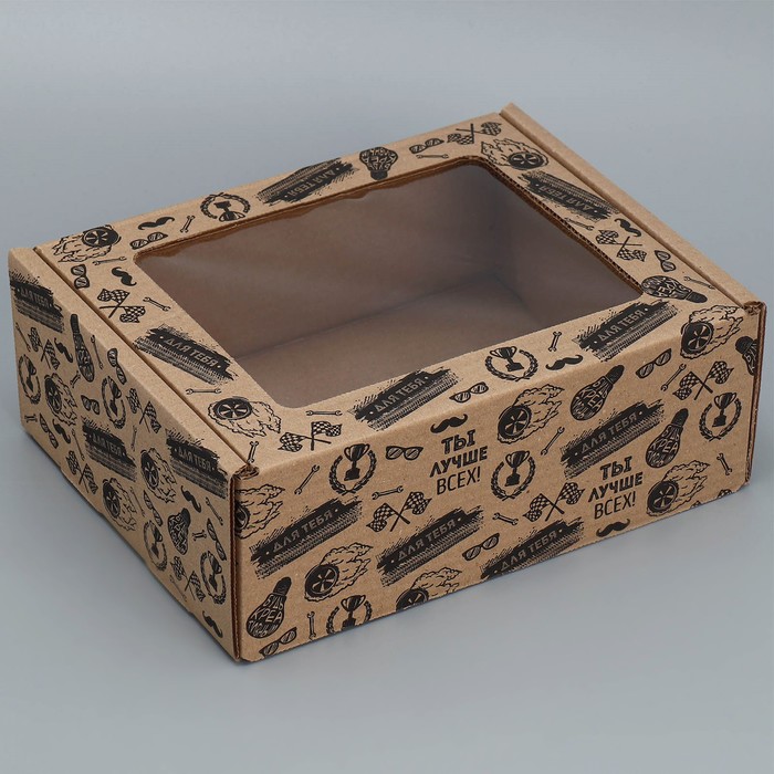Коробка подарочная сборная с окном, упаковка, «Лучше всех», бурый ,27х10х21 см