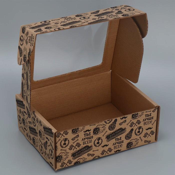 Коробка подарочная сборная с окном, упаковка, «Лучше всех», бурый ,27х10х21 см - фото 1910569683