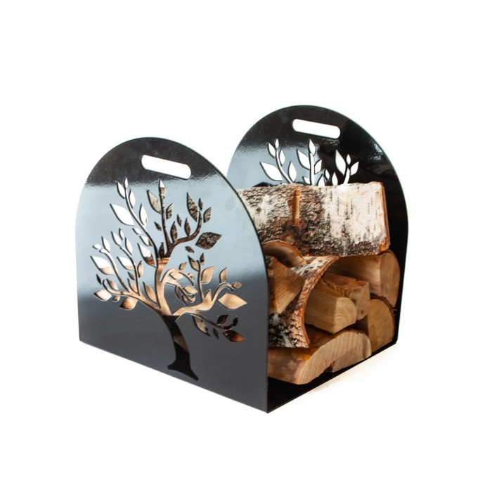 Дровница, декор «Дерево», 370 × 400 × 380 мм, цвет чёрный - Фото 1