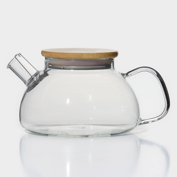 Чайник стеклянный заварочный с бамбуковой крышкой и металлическим фильтром BellaTenero «Эко», 800 мл, 20×13×12 см - фото 1907635060