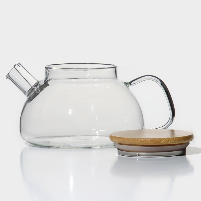 Чайник стеклянный заварочный с бамбуковой крышкой и металлическим фильтром BellaTenero «Эко», 800 мл, 20×13×12 см - фото 1907635061