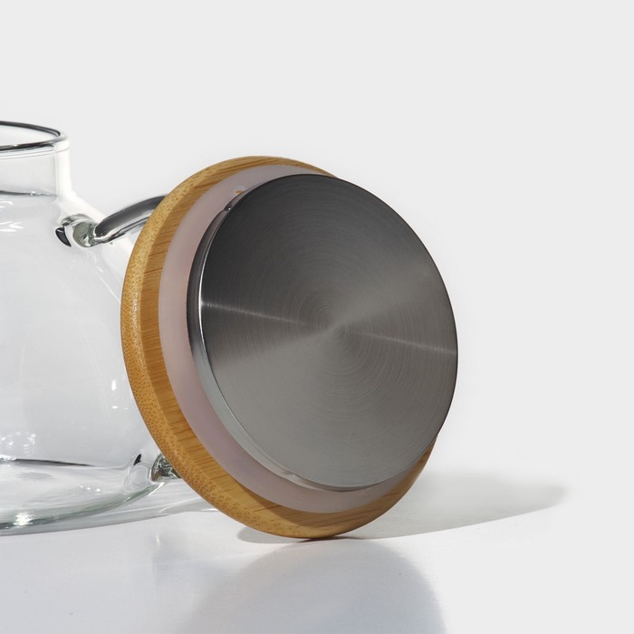 Чайник стеклянный заварочный с бамбуковой крышкой и металлическим фильтром BellaTenero «Эко», 800 мл, 20×13×12 см - фото 1907635063