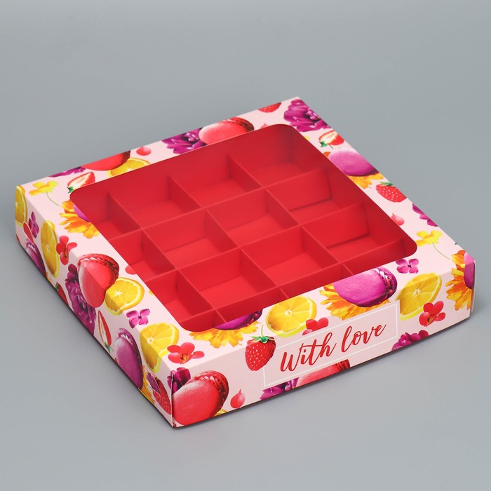 Коробка под 16 конфет, кондитерская упаковка «With love», 18.9 х 18.9 х 3.8 см