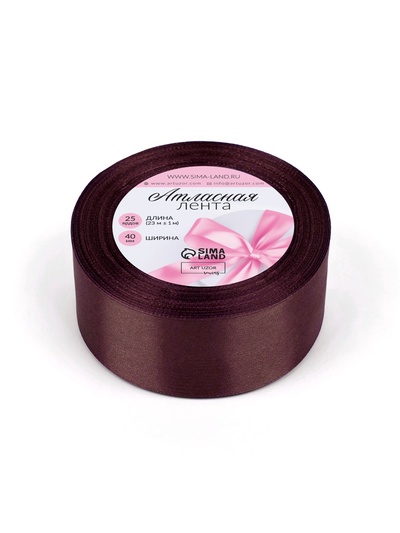 Лента атласная, 40 мм × 23 ± 1 м, цвет горький шоколад №М496