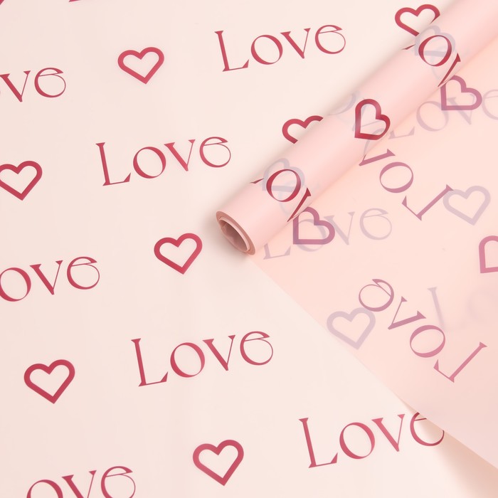 Пленка для цветов матовая, "Love", 0,57х10м, розовый - Фото 1