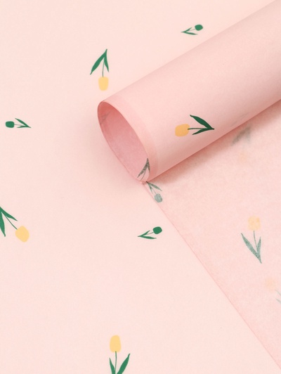 Бумага упаковочная тишью, «Цветы», розовый, 50 см × 70 см 17 грамм