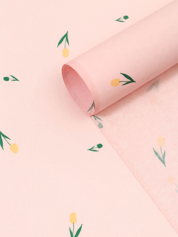 Бумага упаковочная тишью, «Цветы», розовый, 50 см × 70 см 17 грамм - Фото 1