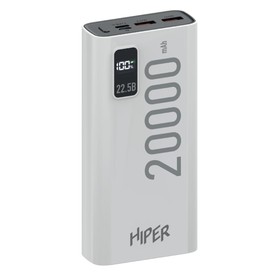 Внешний аккумулятор Hiper EP 20000, 20000 мАч, 3A, 2 USB, QC, PD, дисплей, белый