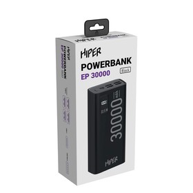 

Внешний аккумулятор Hiper EP 30000, 30000 мАч, 3A, 4 USB, QC, PD, дисплей, черный
