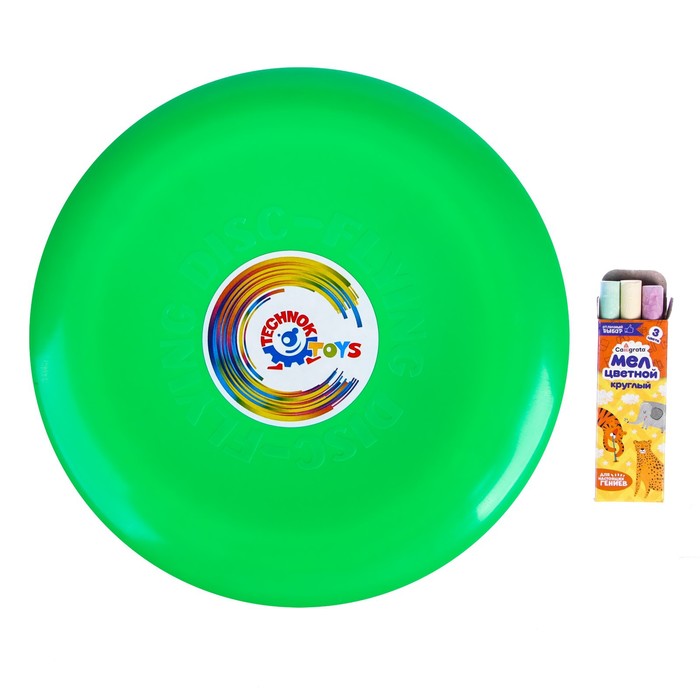 Летающая тарелка, 23 × 23 × 2,7 см, цвет зелёный + мел в подарок - фото 1911885193