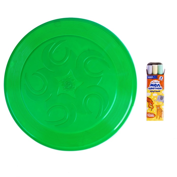 Летающая тарелка, 24 × 24 × 2,5 см, цвет зелёный + мел в подарок - фото 1911885229