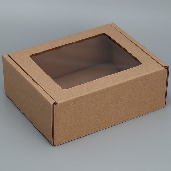 Коробка подарочная сборная с окном бурая, упаковка, 27 х 10 х 21 см