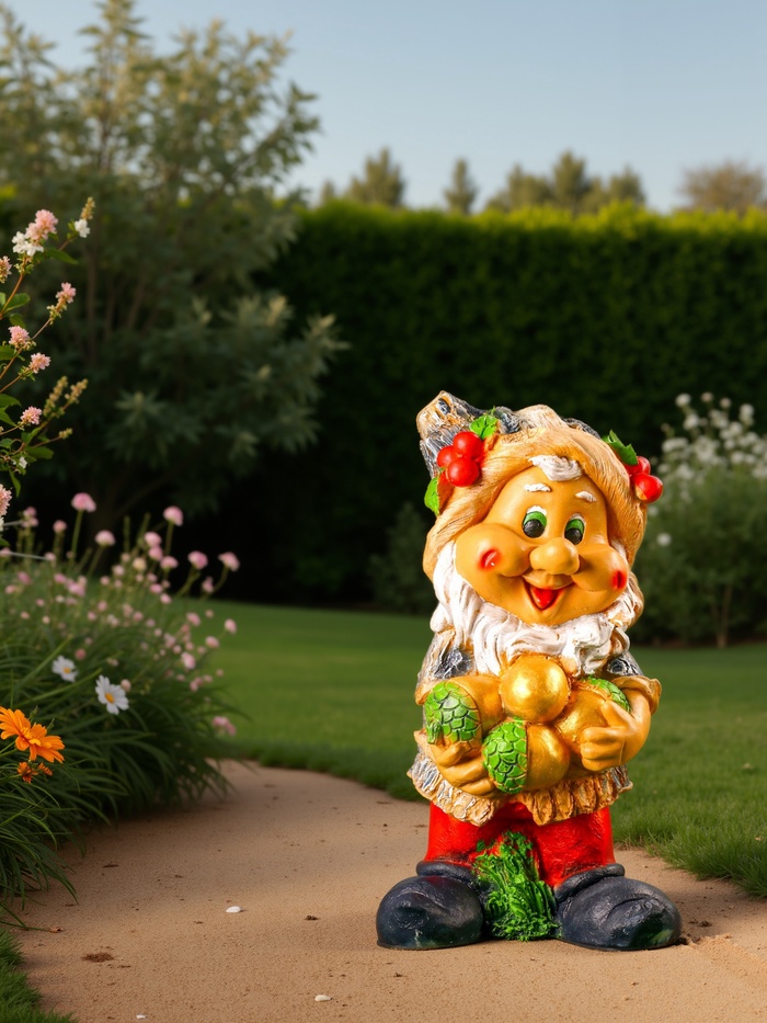 Садовая фигура из полистоуна «Гном с жёлудями», 47×26 см - Фото 1