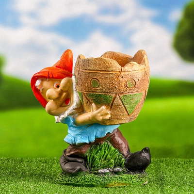 Садовая фигура из гипса «Гном с кашпо», 25×15×24 см, МИКС