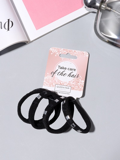 Резинки для волос QF «Аманда», набор 4 шт., куб, 4.5 см, чёрные