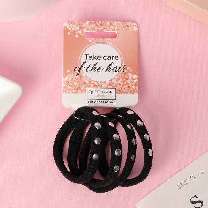 Резинки для волос QF «Аманда», набор 4 шт., круг, 4.5 см, чёрные - Фото 1
