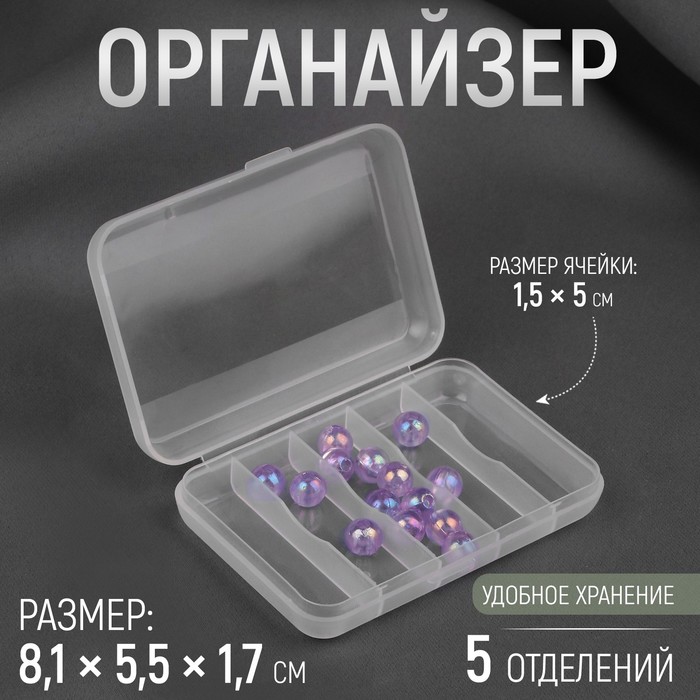 Органайзер для рукоделия, 5 отделений, 8.1×5.5×1.7 см, прозрачный - Фото 1