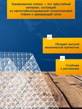 Плёнка армированная, полиэтиленовая с леской, 10×2 м, толщина 400 мкм, с УФ-стабилизатором, Greengo
