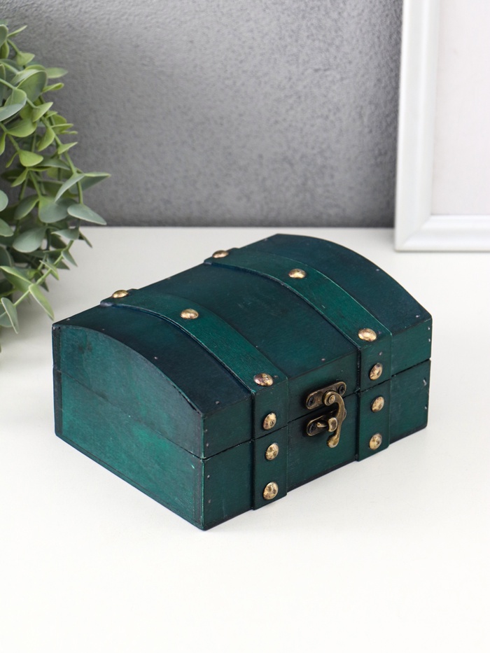 Шкатулка для украшений «Сундучок. Алиенора», дерево, с заклёпками, выпуклая, зелёный, 15×11.5×7.5 см - Фото 1