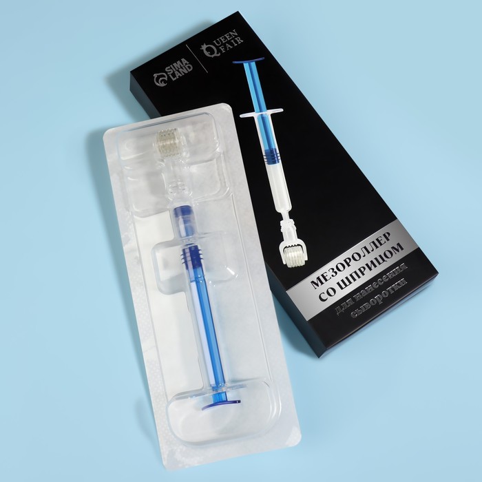 Мезороллер со шприцом для сыворотки, 72 иглы, 0,25 мм, шприц 3 мл, цвет прозрачный/синий 33278