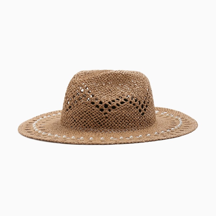 Шляпа с декором MINAKU цвет коричневый, р-р 56-58 - фото 10273844