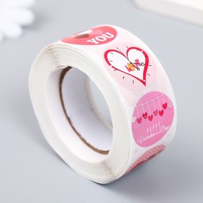 Набор наклеек для декора «Люблю тебя», в рулоне 500 шт., бумага, d=2.5 см, 3×6.5×6.5 см