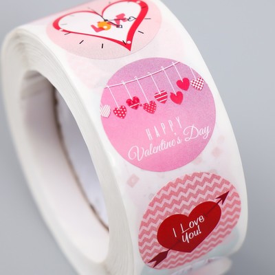 Набор наклеек для декора «Люблю тебя», в рулоне 500 шт., бумага, d=2.5 см, 3×6.5×6.5 см