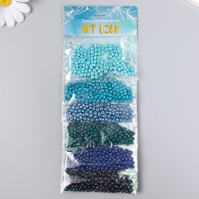 Бисер круглый 6/0 «Синяя лазурь», 6 цветов × 10 г, 20×8 см