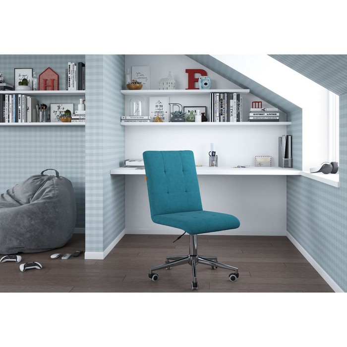Кресло офисное Chairman 030, без подлокотников, на колёсиках, велюр, цвет бирюзовый/хром - Фото 1