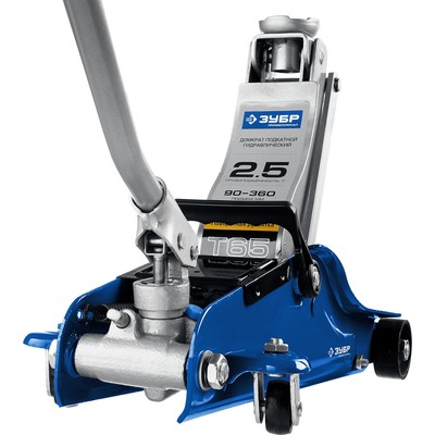 Домкрат подкатной ЗУБР 43057-2.5-K, низкий подхват, поворот. ручка, Т-65-K 2.5т 90-360 мм