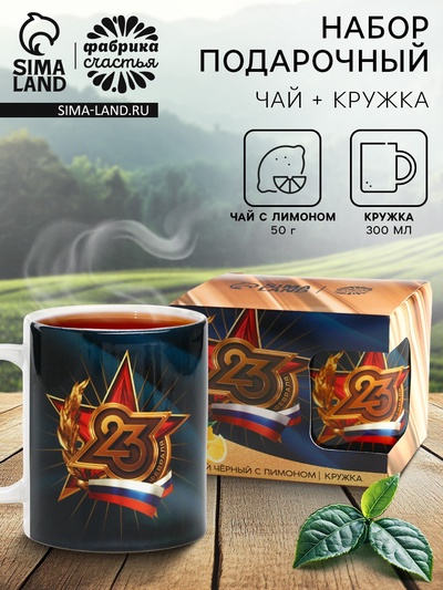 Подарочный набор «23 февраля», чай чёрный со вкусом лимона 50 г, кружка 300 мл.