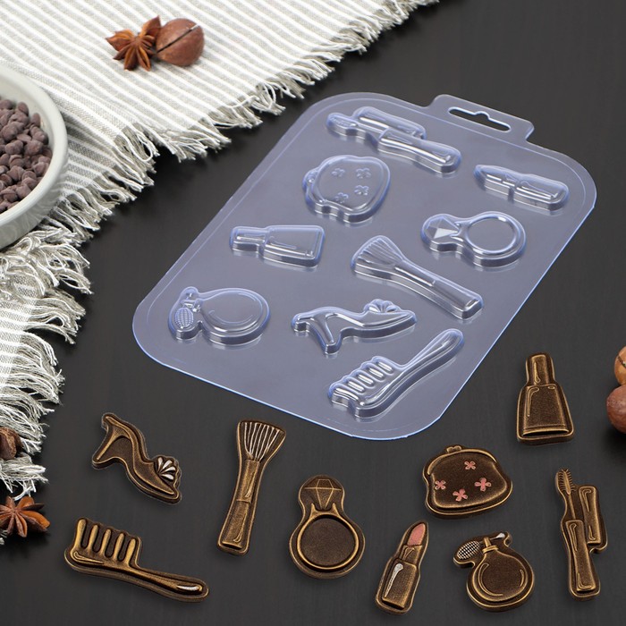 Форма для шоколада и конфет пластиковая набор женский «Туфелька», 21×14 см, цвет прозрачный - Фото 1
