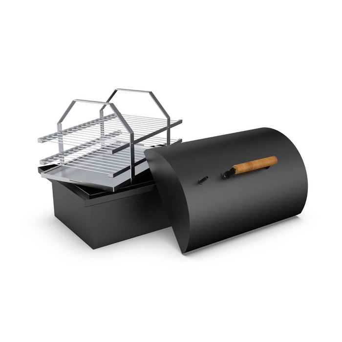 Коптильня двухъярусная с гидрозатвором Grillux Smoky Lux 55 Black, с купольной крышкой - фото 1907636802