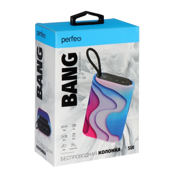 Портативная колонка Perfeo BANG PF_D0042, 5 Вт, 1200 мАч, microSD, USB, AUX, FM, волны - фото 51324989