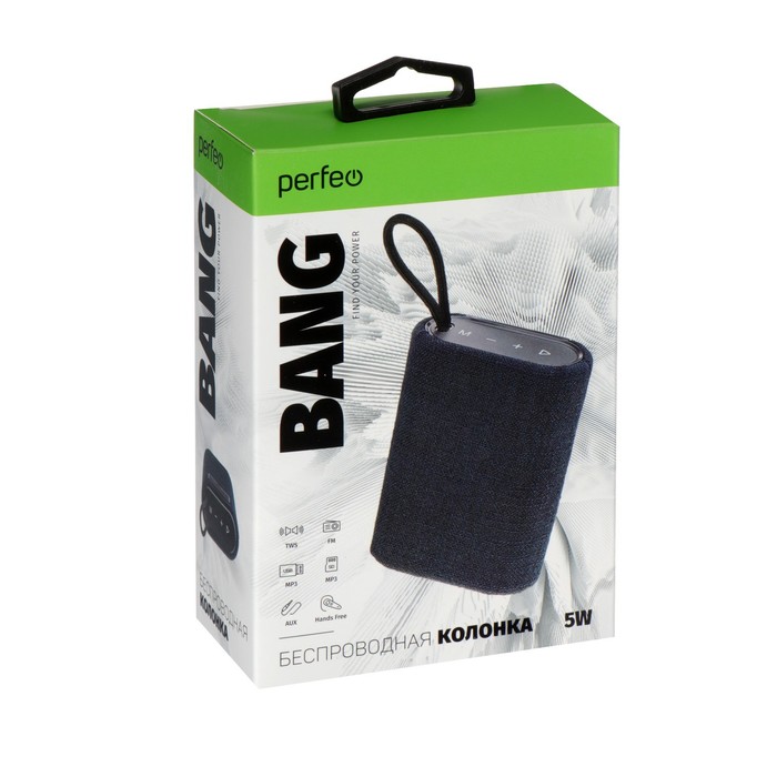 Портативная колонка Perfeo BANG PF_D0045, 5 Вт, 1200 мАч, microSD, USB, AUX, FM, черная - фото 51325015