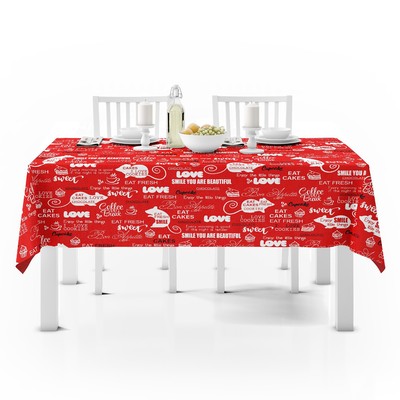 Скатерть Мари Санна Леттеринг 150х150см, красный, рогожка, 150г/м, 100% хлопок