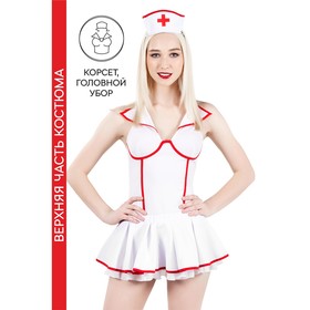 Верхняя часть костюма «Медсестра», Pecado BDSM, корсет, головной убор, бело-красная, 40