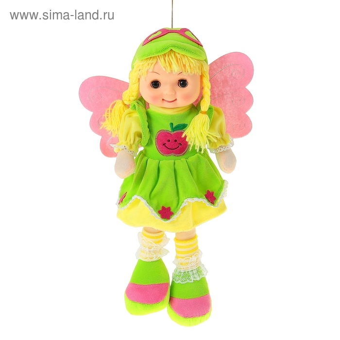 Мягкая игрушка кукла с крыльями шляпка платье зеленое - Фото 1