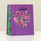 Пакет подарочный "Сердце в цветах", 11,5 х 14,5 х 6,5 см - фото 301532993