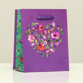 Пакет подарочный "Сердце в цветах", 11,5 х 14,5 х 6,5 см