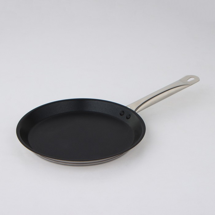 Сковорода блинная Катунь «Общепит», d=24 см, толщина стенок 0.6 мм, дно ТРС 3.5 мм, индукция, нержавеющая сталь - Фото 1