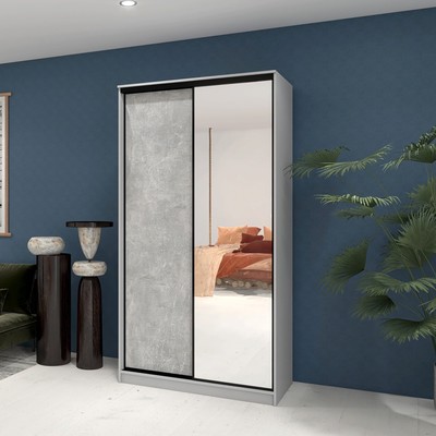 Шкаф-купе «Лофт», 1200×620×2300 мм, ЛДСП/зеркало, цвет серый шагрень / метрополитен грей