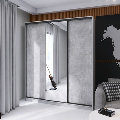 Шкаф - купе «Лофт», с зеркалом, 1800×620×2300 мм, цвет серый шагрень/метрополитен грей