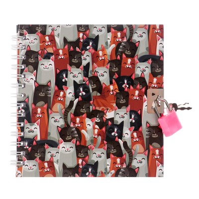 Записная книжка подарочная на замочке, А6, 45 листов, в линейку, «Кошки»