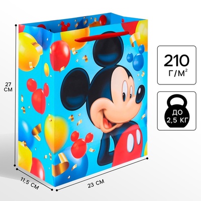 Пакет подарочный, 23×27×11.5 см, упаковка, Микки Маус
