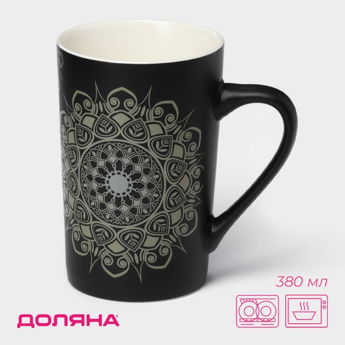 Кружка Доляна «Мандала», 380 мл, фарфор, золотистое узор - Фото 1