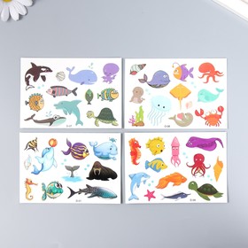 Татуировка на тело цветная "Жители морских глубин" 11,5х8 см, МИКС (комплект 12 шт)